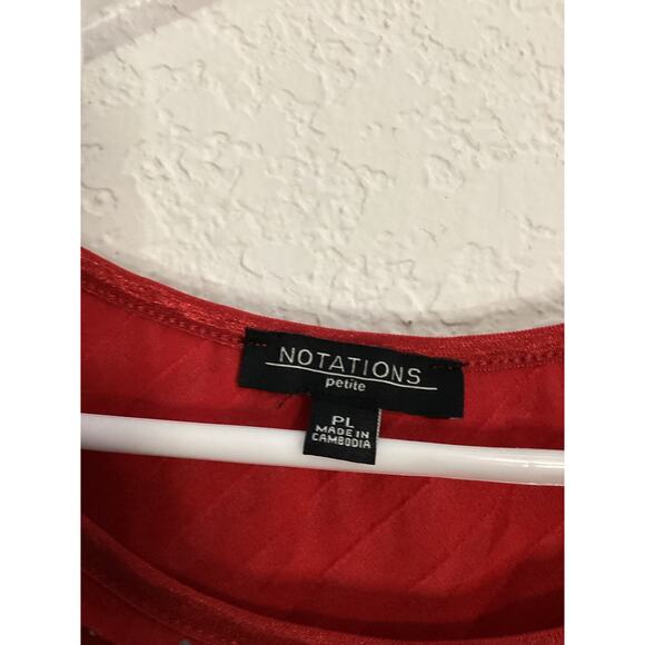 Notations Blouse Women's Size PL Red Pleated Ruffed Fabric with Sequins - Picture 3 of 4